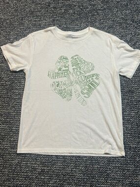 Lucky Brand White Tee with Green Clover Word-Art
